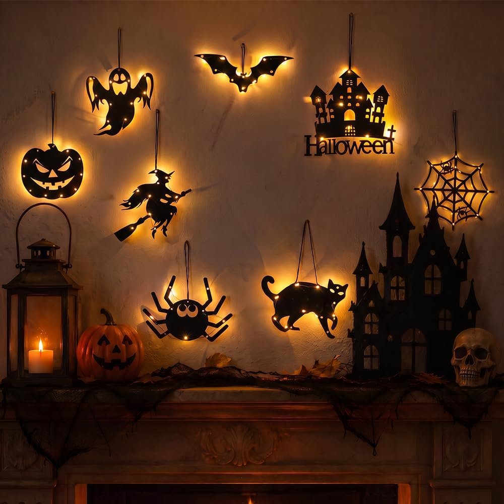 Halloween LED Wall Decor Lights, Spooky Halloween Shape LED Hanging Lamp