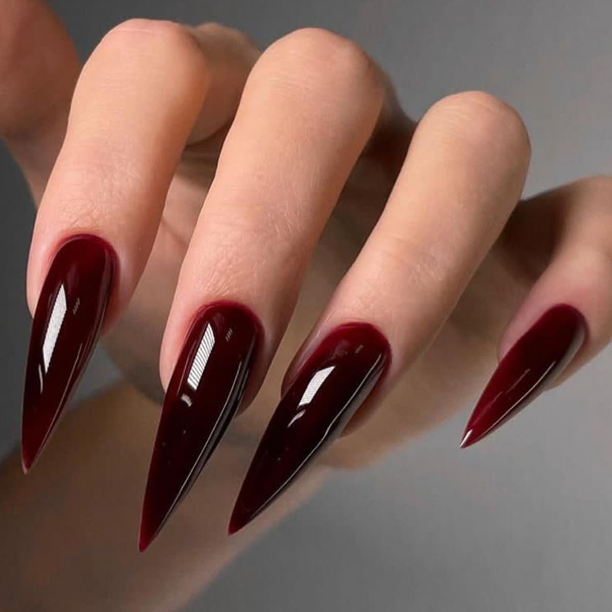 Halloween Press on red Nails Long Stiletto Fake Nails Dark